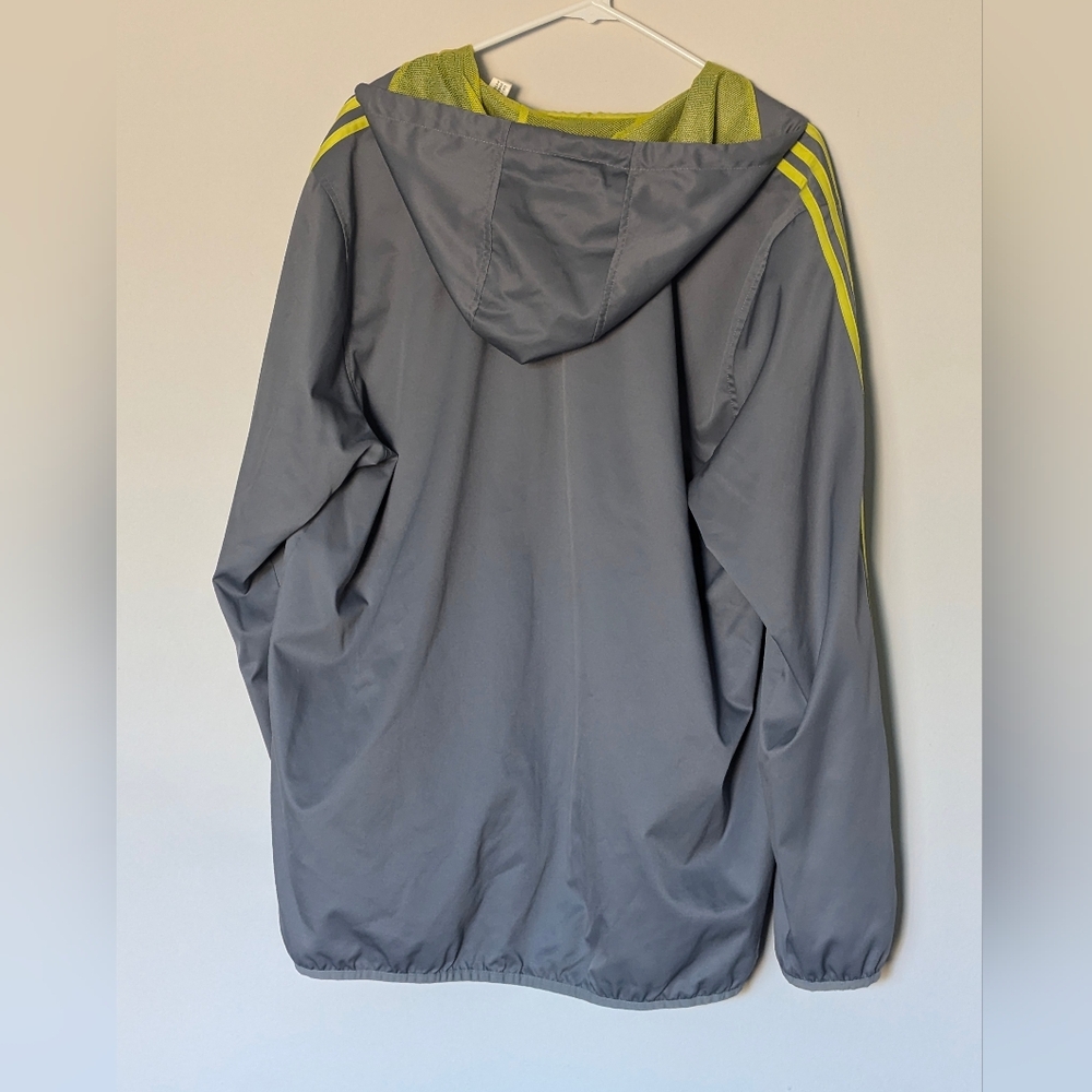 Adidas Men's L - Gray Windbreaker Jacket with Yellow Stripes - Picture 2 of 9